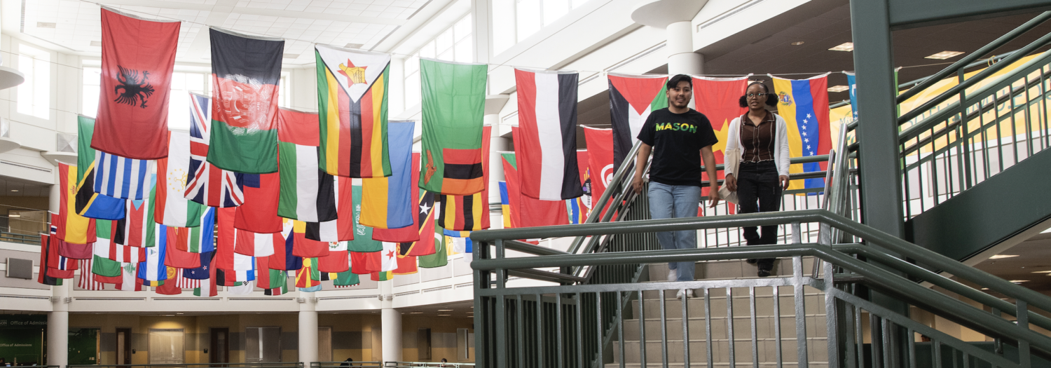 Different country flags in johnson center for the international week.